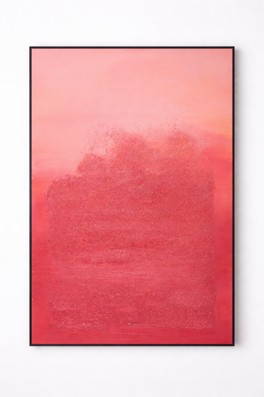 hand painted red abstract wall art with textured gradient tones