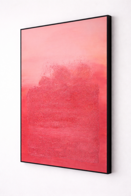 hand painted red abstract wall art with textured gradient tones