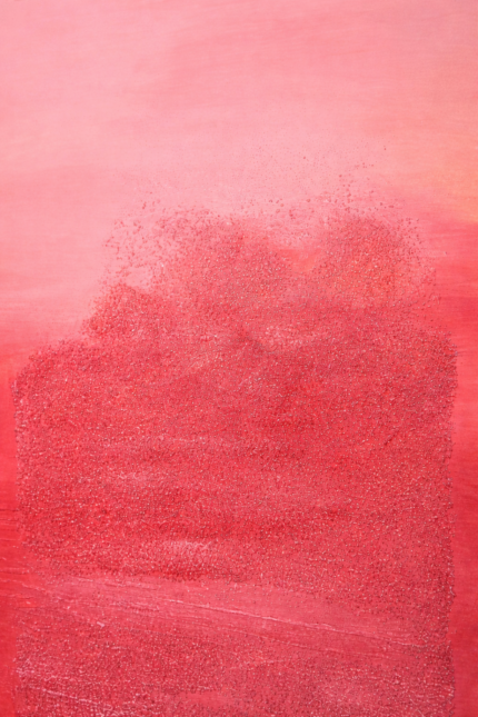 hand painted red abstract wall art with textured gradient tones