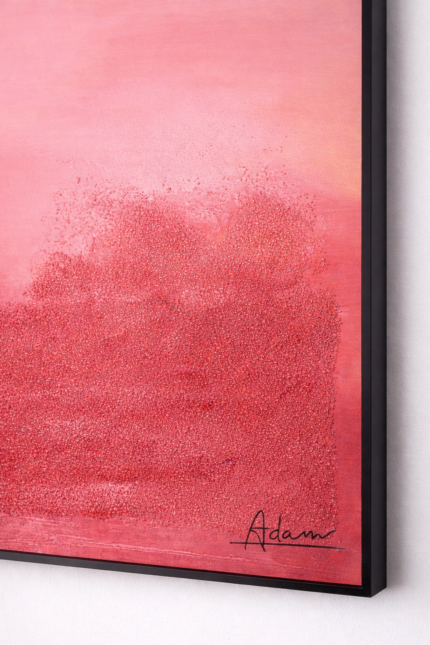 hand painted red abstract wall art with textured gradient tones