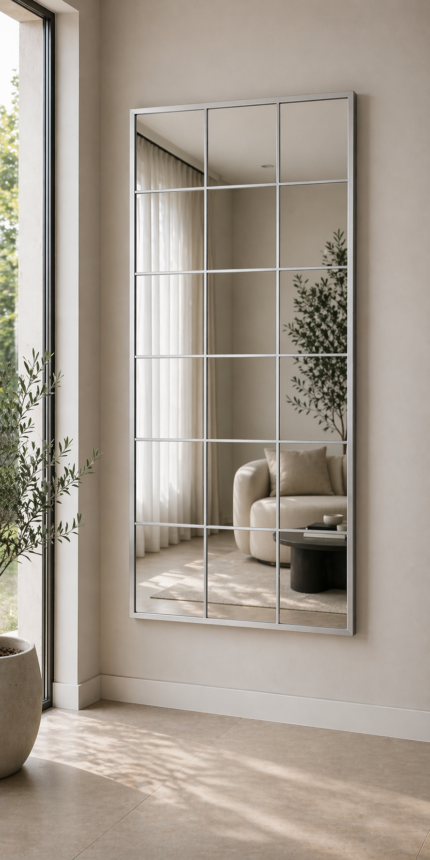 Silver Full Length Grid Mirror UAE – Modern Rectangular Wall Mirror