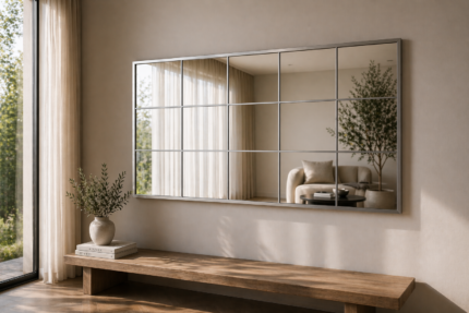 Silver Full Length Grid Mirror UAE – Modern Rectangular Wall Mirror