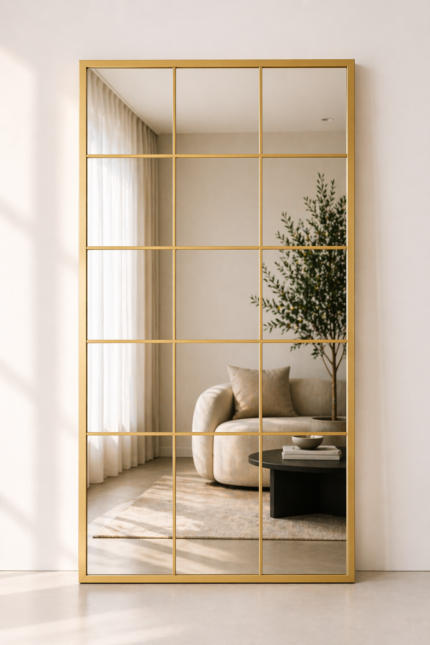 gold full length grid mirror uae 90x180 luxury rectangular mirror