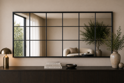 Black Full Length Grid Mirror UAE – Modern Rectangular Wall Mirror