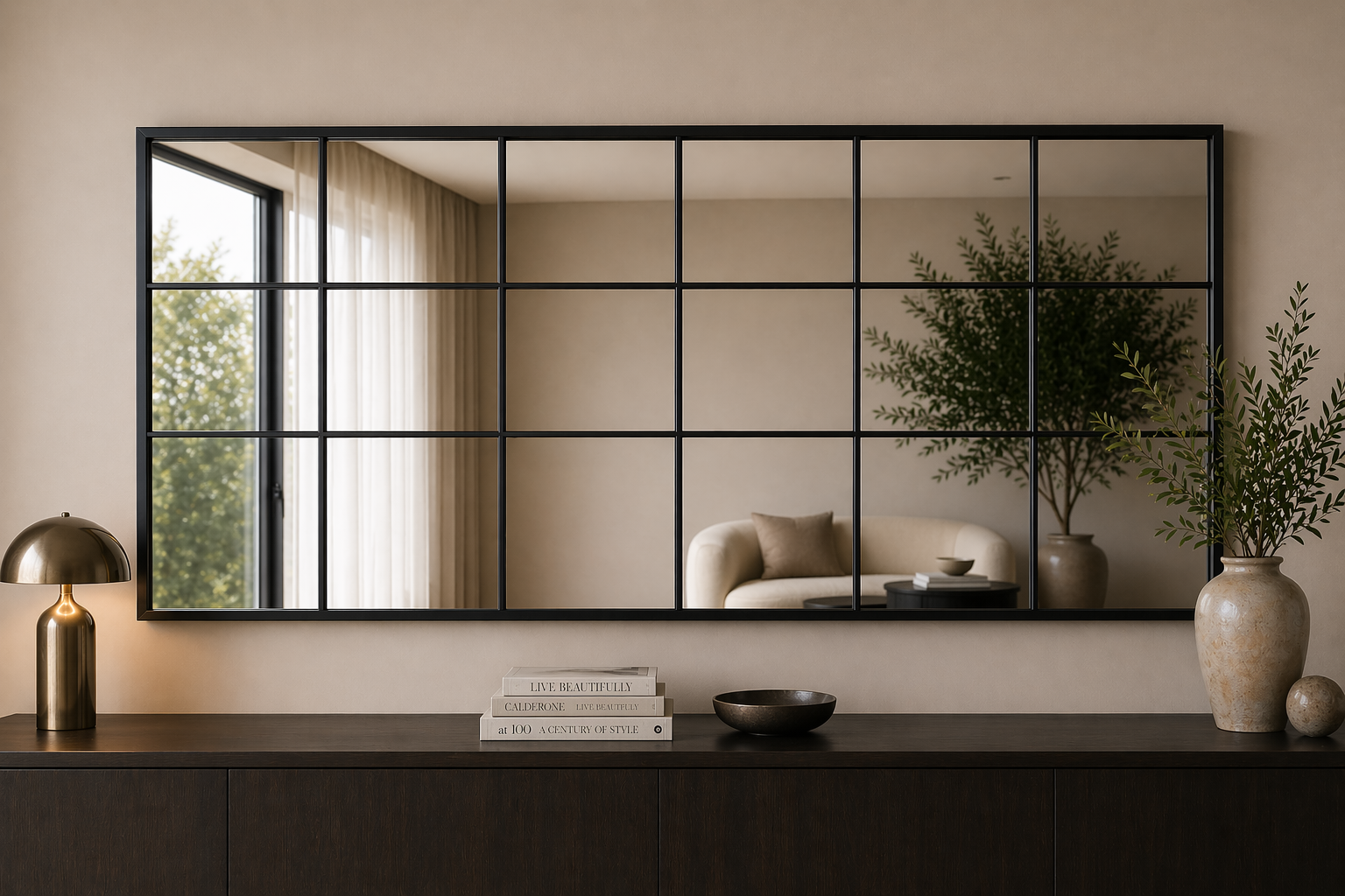 Black Full Length Grid Mirror UAE – Modern Rectangular Wall Mirror