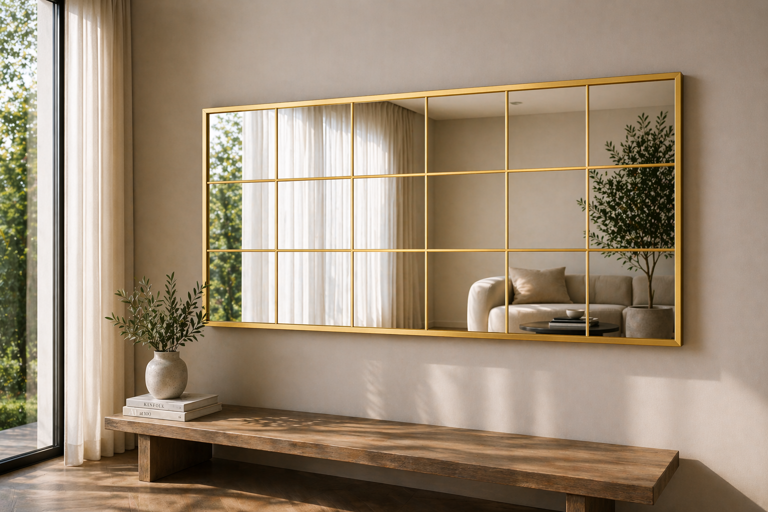 Silver Full Length Grid Mirror UAE – Modern Rectangular Wall Mirror