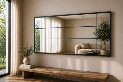 Black Full Length Grid Mirror UAE – Modern Rectangular Wall Mirror