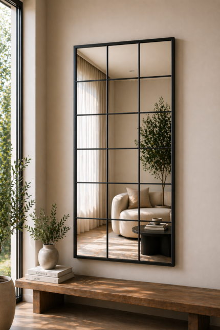 Black Full Length Grid Mirror UAE – Modern Rectangular Wall Mirror