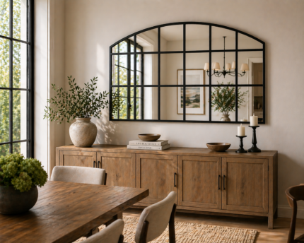 Black Horizontal Full Arch Grid Wall Mirror UAE – Window Style Mirror