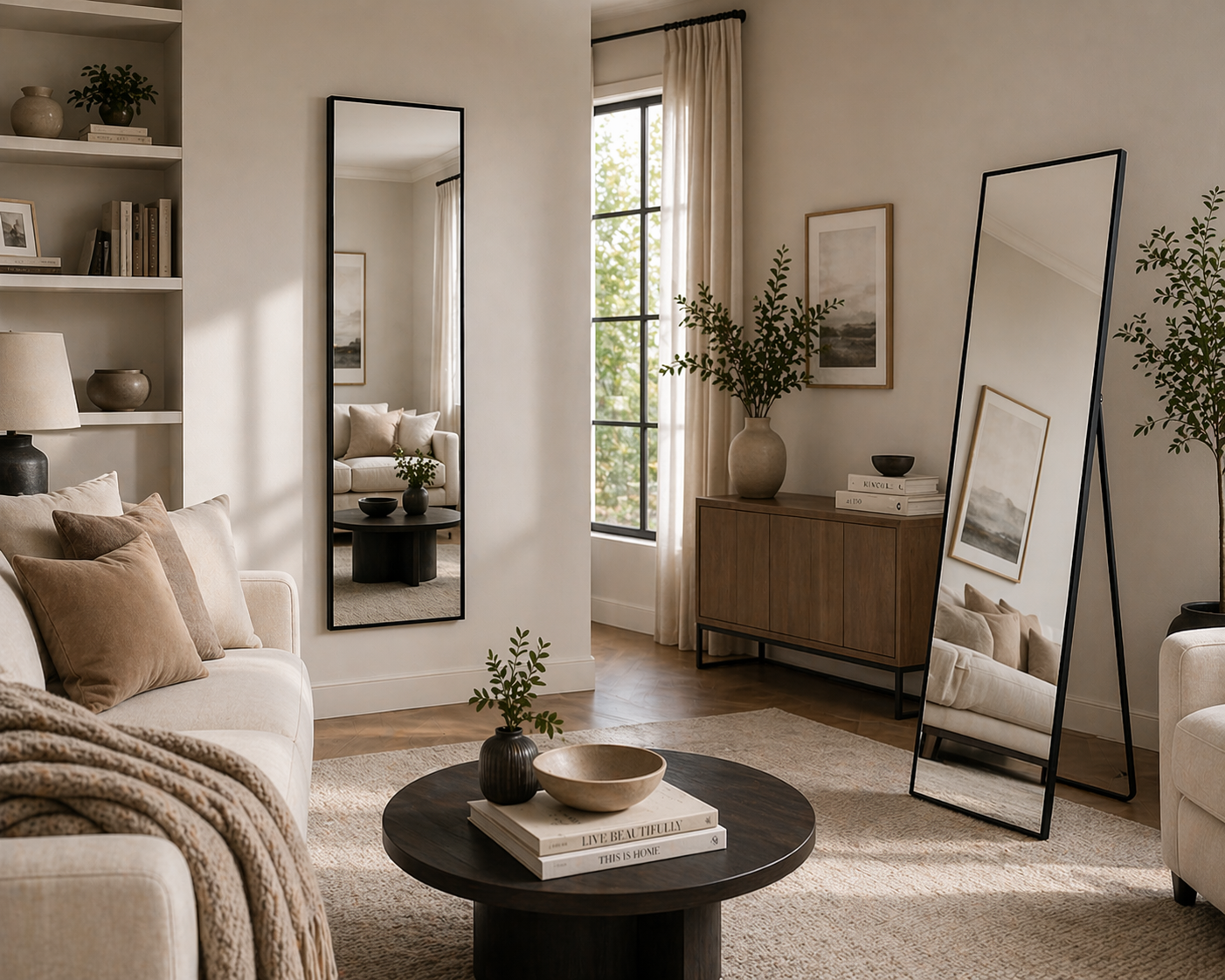 Black Full Length Standing & Wall Mirror UAE – Slim Frame Mirror