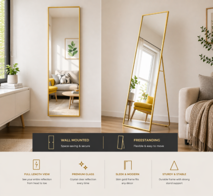 Gold Full Length Standing & Wall Mirror UAE – Slim Frame Mirror