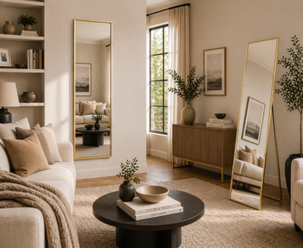 gold full length standing wall mirror uae 80x180 slim frame floor or wall mounted mirror