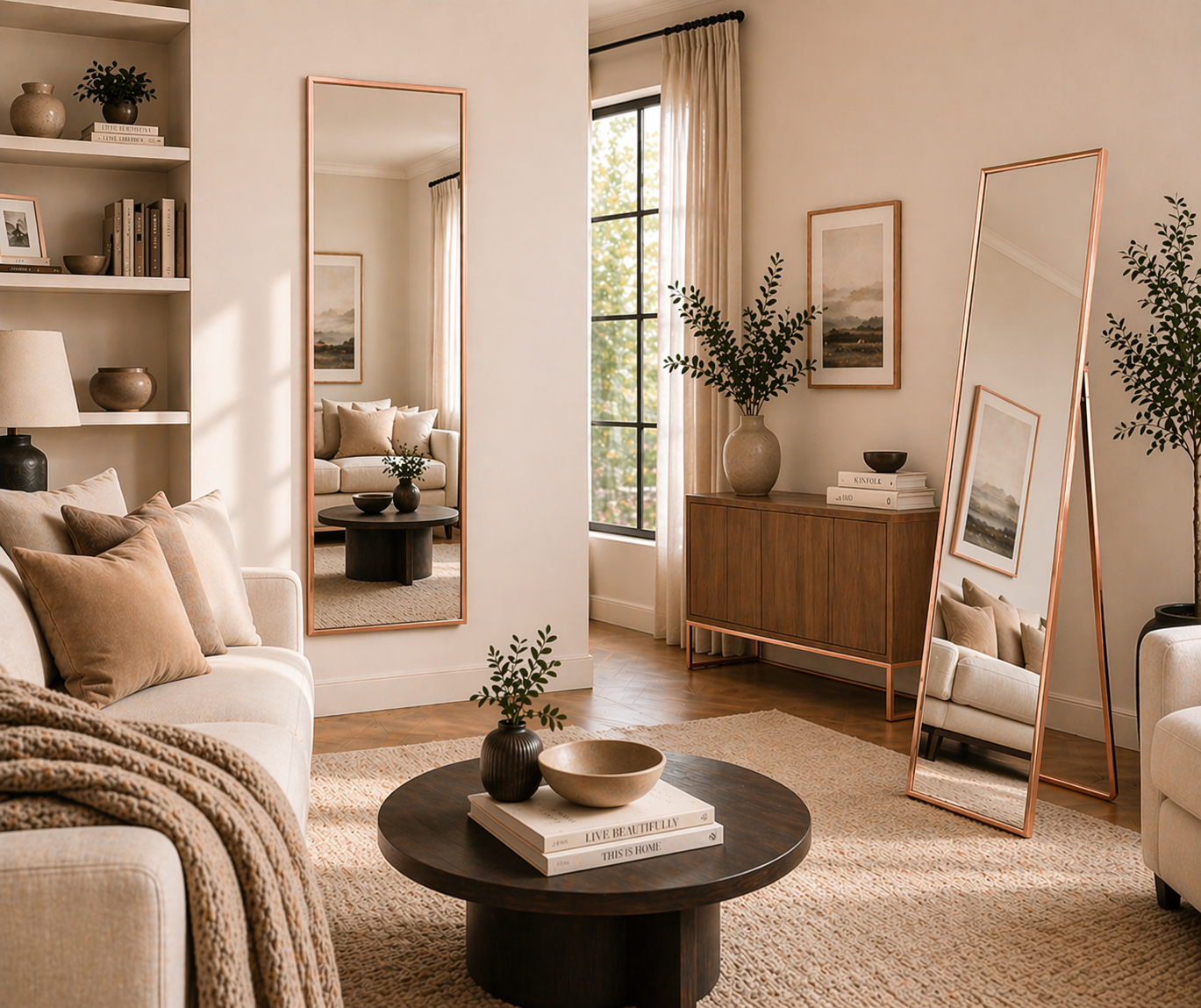 Rose Gold Full Length Standing & Wall Mirror UAE – Slim Frame Mirror