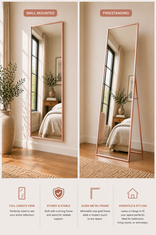 rose gold full length standing wall mirror uae 80x180 slim frame mirror